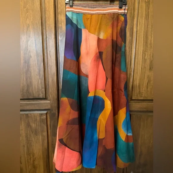 Oliphant Swing Art Teal Maxi Skirt Size M - Picture 4 of 5